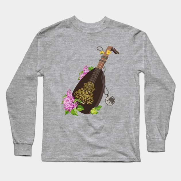 Lute, Medallion, Lilac and Gooseberries Long Sleeve T-Shirt by aviaa